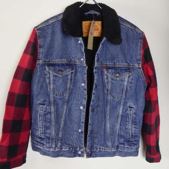 Levi’s Sherpa Lined Denim Jacket Buffalo Plaid NWT